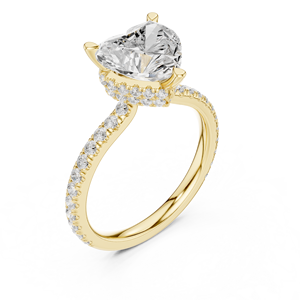 Anillo de Compromiso Solitario con Diamante Cultivado en Laboratorio, Corte Corazón, Oro Amarillo, con Banda de Diamantes Pavé para Mujer - Product Image 3