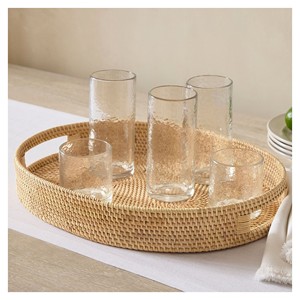 Handcrafted Round Rattan Serving Tray With Handles Natural <b>Wicker</b> <b>Coffee</b> <b>Table</b> Platter Kitchen Beverage Drink Tableware Mat - Product Image 1