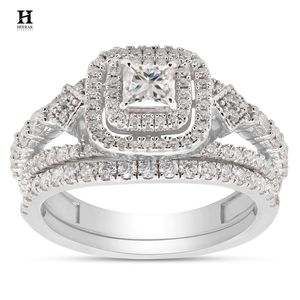 Anillo de compromiso de lujo con diamante de laboratorio talla princesa, oro blanco de 14K, halo doble con amortiguación, proveedor mayorista de anillos nupciales apilables - Product Image 3