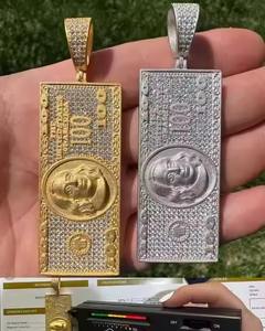 จี้เงินแท้ 925 ประดับเพชรโมอิสซาไนต์รูปธนบัตรร้อยดอลลาร์สำหรับผู้ชาย สไตล์ฮิปฮอป ผ่านการทดสอบเพชรแล้ว!! ! - Product Image 5