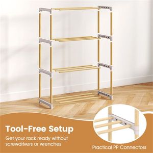 Zapatero de Madera de Pino Macizo de 4 Niveles, Diseño Apilable, con Capacidad para 33 Libras por Estante, Estantes Ventilados con Rejillas, Color Natural+Gris - Product Image 5