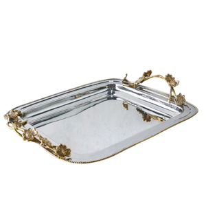 Trending Metal Serving Tray With <b>Gold</b> Accent Handle Rectangle Shape Hotel & Restaurant Tabletop Food & Drink Serving Trays - Product Image 1