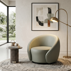 เก้าอี้พักผ่อนหรูหรา Mikahome หุ้มเบาะหนัง PU ปรับเอนได้ 360 องศา หมุนได้ โครงเหล็กแข็งแรง พร้อมพนักพิงไม้ - Product Image 5