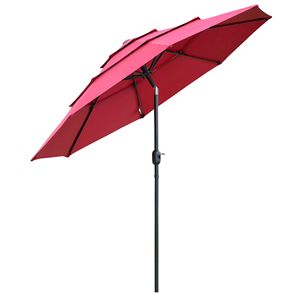 Ombrellone da Giardino Rosso Vino a 3 Livelli da 2,7 m in Poliestere per Esterni con Manovella e Pulsante di Inclinazione per Cortile e Palestra - Product Image 1