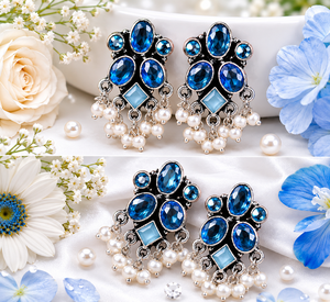 MOQ <b>Oxidized</b> Silver Crystal Drop Earrings Imitation Pearl | Lovers Bohemia Style Anniversary Jewelry | Wholesale Bulk Exporter - Product Image 2