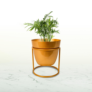Juego de 2 Macetas de Metal Dorado con Soportes de Hierro, Macetas Elevadas de Lujo para Interiores Elegantes, Jardín Interior Moderno - Product Image 5