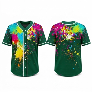 Camiseta de Béisbol Unisex Sublimada con Diseño de Salpicaduras de Pintura, Cuello en V con Botones, Malla Transpirable, Fabricante OEM Personalizado al por Mayor - Product Image 1