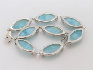 Pulsera de Eslabones de Larimar Vintage con Corte Marquesa, Gema Natural, Plata de Ley, Joyería, Regalo para Mujer - Product Image 3