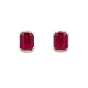 14K Gold Octagon Ruby Stud <b>Earrings</b> in Half Bezel Setting - Product Image 3