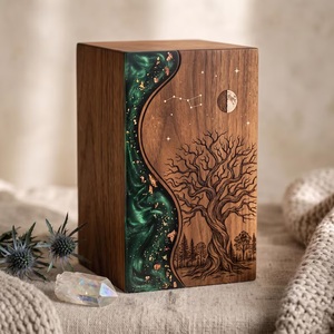 Urne funéraire en bois personnalisée de style américain, gravure Arbre de Vie, écologique, durable, finition bois brun/naturel 200/220 - Product Image 6