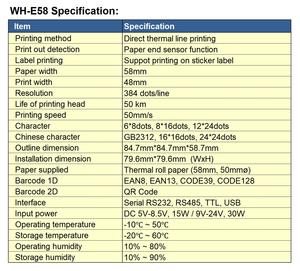 WH-E58 BRIGHTEK 2-inch Thermal Panel <b>Printer</b> with interface RS232 RS485 TTL - Product Image 6