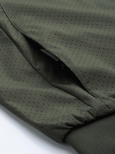 Men's Olive Green Bomber <b>Jacket</b> Stand Collar Zipper Front Casual Solid Color Slim Fit Breathable Polyester Autumn Wear - Product Image 5