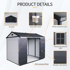 Caseta de Almacenamiento Exterior de Resina de 8 x 6 pies, Impermeable, con Piso, Dos Ventanas y Puerta con Cerradura, para Jardín o Patio - Product Image 3