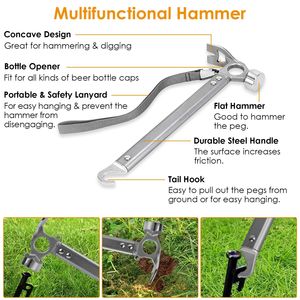<b>Camping</b> Hammer Tent Stakes & 9.84FT Reflective Ropes Kit Accessories for Hiking Canopy Tent Pegs Mallets for Outdoor Adventures - Product Image 3