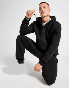 Ensemble de survêtement pour homme, sweat-shirt à capuche zippé noir en polaire, couleur unie, décontracté, pour l'automne - Product Image 4