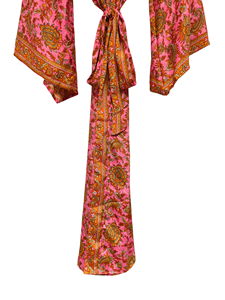 Robe en soie longue jusqu'aux chevilles, robe multicolores, robe de nuit, robe indienne vintage en soie recyclée, kimono en sari - Product Image 2