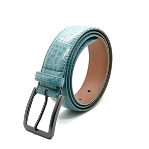Ceinture formelle pour homme en cuir véritable bleu clair avec boucle ardillon en alliage, ceinture décontractée en cuir de vachette - Product Image 1