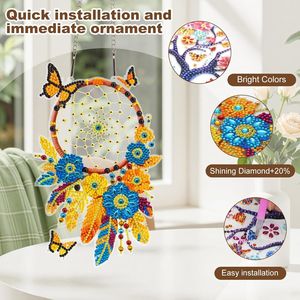 Kits de peinture diamant DIY attrape-rêves à suspendre, attrape-soleil, pour la décoration de la maison et du jardin, kit de peinture artisanale avec pierres précieuses - Product Image 3