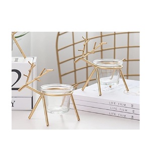 Hind Craft Living Handmade Brass <b>Purple</b> Tree <b>Christmas</b> Reindeer Tealight Holder Gold Reindeer Candle Holders for Festive Home - Product Image 1