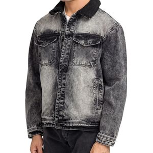 Chaqueta de Mezclilla Gris Lavada para Hombre, Personalizada, con Cierre Completo, Manga Larga, Estilo Casual Vintage, Ropa de Calle - Product Image 3