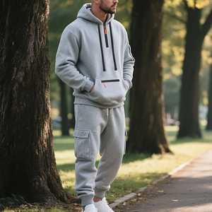 Tracksuits 2 Piece Hoodie Cargo Sweatpants Set Fleece Sweatsuits Casual Athletic Jogging Suit for Men 1/4 <b>Zip</b> Closure with Hood - Product Image 5