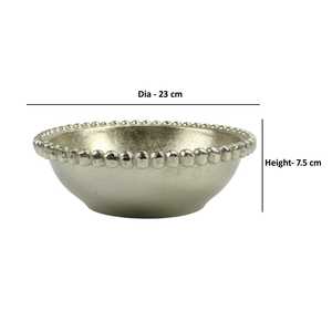 Bol en métal artisanal essentiel, écologique et durable, avec bord perlé poli, design glamour, pour servir les aliments et offrir en mariage - Product Image 2
