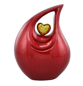 Urne funéraire en métal émaillé rouge en forme de larme, récipient commémoratif personnalisé pour l'enterrement d'un adulte - Product Image 1