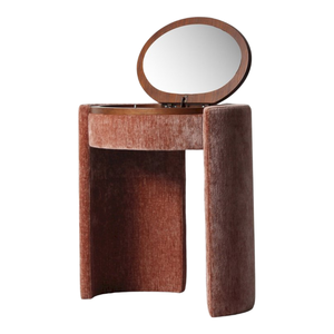 Coiffeuse Compacte Avec Chaise Brown Vanity Table with <b>Mirror</b> & Stool Upholstered <b>Small</b> Vanity Luxury Modern Oak Wood Bulk - Product Image 2