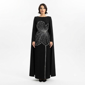 Black Beaded Abaya Dress <b>Cape</b> Sleeve Floor Length Formal Party Evening Dress for <b>Women</b> - Product Image 1