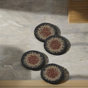 Handmade <b>Beaded</b> Round <b>Coaster</b> Set Brown Radial Design Modern Durable Heat Resistant Table Decor - Product Image 4