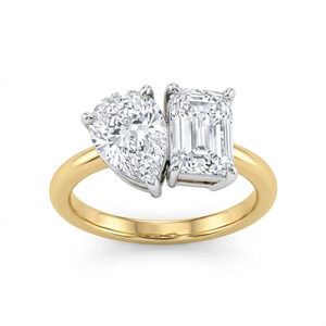 แหวนหมั้นเพชรและมรกตทรงคลาสสิกสองเม็ดทองคำขาว 18K สำหรับผู้หญิง ได้รับการรับรองจาก IGI เหมาะสำหรับงานแต่งงานและเป็นของขวัญ - Product Image 1