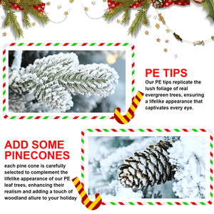 4.5ft Artificial Flocking Basen Tree 720 PE/PVC Mixed <b>Branch</b> Tips 19 Pine Cones 150L Warm White <b>Light</b> Christmas Decorations - Product Image 2