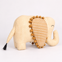 Peluche Éléphant Rayé, Coussin Doux, Oreilles à Pompons, Bordure à Pompons, Coton Tissé à la Main, Cadeau d'Anniversaire pour Enfants, ODM