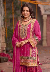 Traje Palazzo Moderno Chinon Listo para Usar con Bordado de Cording Dori y Lentejuelas para Bodas, Fiestas, Graduaciones y Diwali - Product Image 5