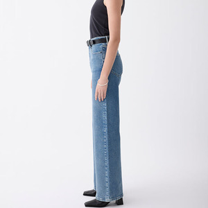 Jeans de Mujer de Cintura Alta y Pierna Ancha, Lavado Claro, Corte Recto, Costuras Resistentes, Transpirables, de Algodón - Product Image 4