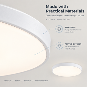<b>Modern</b> Round Flush Mount <b>Ceiling</b> <b>Light</b> 100W 4500K Neutral White Iron And Acrylic <b>For</b> Bedroom <b>Living</b> <b>Room</b> Kitchen Hallway - Product Image 4