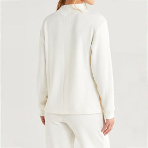 Women's White Oversized Sweatshirt <b>Drop</b> Shoulder Long Sleeve Casual Fleece Pullover Loose Fit Soft Cozy Cotton Blend Autumn - Product Image 5