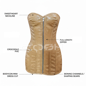 ชุดเดรสสั้นรัดรูปหนังสัตว์สีน้ำตาล PVC พร้อมซิปด้านหน้าและเชือกผูกด้านหลังแบบปรับได้ - Product Image 5