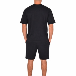 Ensemble t-shirt et short noirs pour homme, tenue décontractée en deux pièces pour l'été, vêtements de sport confortables, tissu léger et confortable - Product Image 2