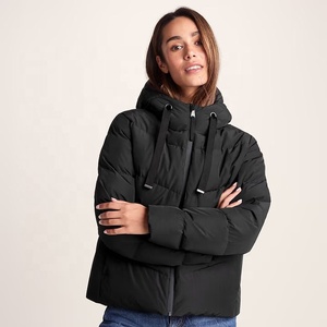 Blouson matelassé court noir à capuche en maille respirante pour femme avec fermeture éclair – Personnalisable - Product Image 1