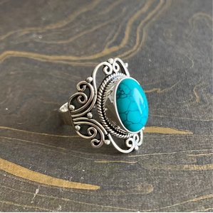 Bague en argent sterling 925 avec turquoise ovale, style bohème, pour tous les jours, mariage, fête, cadeau idéal, bijoux de créateur - Product Image 3