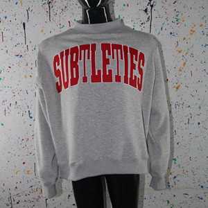 SUBTLETIES HEATHER GREY <b>Mock</b> <b>Neck</b> Sweatshirt 100% RED Applique Embroidery wide <b>neck</b> Sweatshirt Finer Threads - Product Image 1