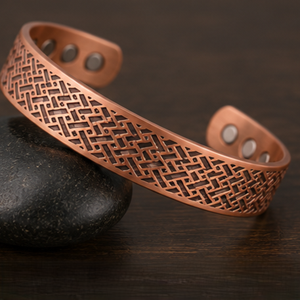 Heavy Gauge Intersecting Lattice Engraved Magnetic Copper Kada With Embossed Design Luxury Metal Jewelry - Product Image 1