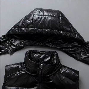 Chaleco Acolchado con Capucha para Hombre, Color Sólido, Cierre de Cremallera, Resistente al Viento, Informal de Invierno, Relleno de Poliéster Grueso, Largo Regular - Product Image 5