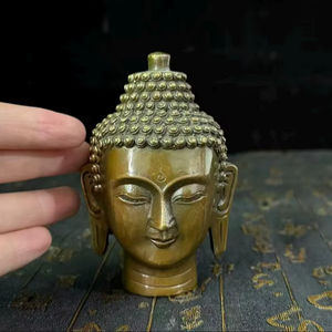 Statue de tête de Bouddha en laiton antique moderne, artisanat métallique artistique et durable, décoration d'intérieur - Product Image 1