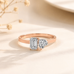 Toi Et Moi <b>Ring</b> Heart Emerald Cut Lab Grown Diamond | 10K Gold Women's Luxury IGI Certified Engagement Fine & classic jewelry - Product Image 1
