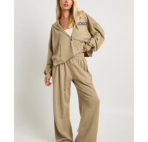 Ensemble de survêtement polaire 2 pièces pour femme, grande taille, hiver, effet délavé et usé, avec sweat à capuche et pantalon de survêtement – Vente en gros - Product Image 6