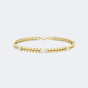 1.50CTW Emerald Cut Diamond Station Bracelet <b>Gold</b> Lab Grown E-F Color Bezel <b>Set</b> Multi Stone Link Jewelry for Women - Product Image 4