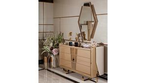 Juego de Dormitorio de Lujo Moderno Estilo Italiano en Madera de Teca Sólida, Cama King Size, Detalles de Espejo Acanalado, Tocador, Muebles para el Hogar - Product Image 3