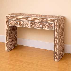 Handmade Eco-Friendly Bone Inlay Round Table Striped Entryway <b>Hall</b> Table for Baptism Occasions - Product Image 4